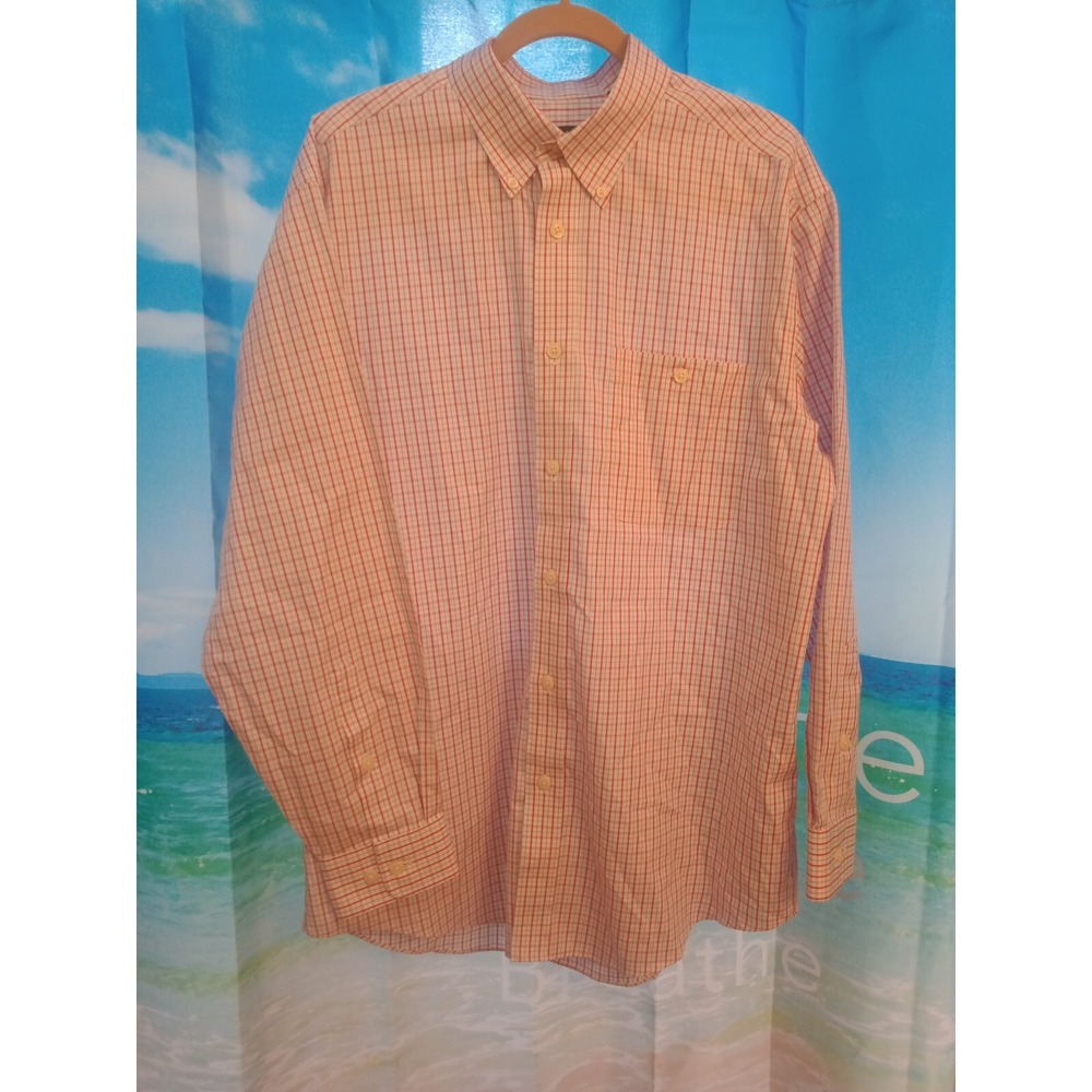 Orvis Button Down Shirt Long Sleeve Red Plaid White Wrinkle Free Men Size L B9